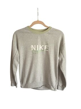 Nike Dri Fit Boys Crewneck Sweatshirt Gray Green Logo Size L